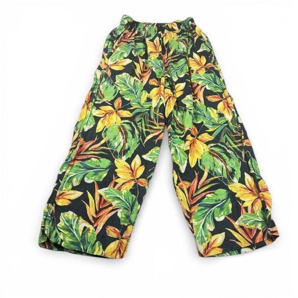 Nicole Miller Linen Wide Leg Pants Tropical Resort Wear Casual Relaxed Fit SMALL